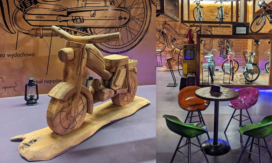 Na tym motorze może usiąść każdy, a obok czeka niewielka kawiarenka. Moped Retro Muzeum Motorowerów.