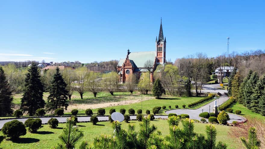 View of the church from the Grotto of Our Lady of Lourdes
