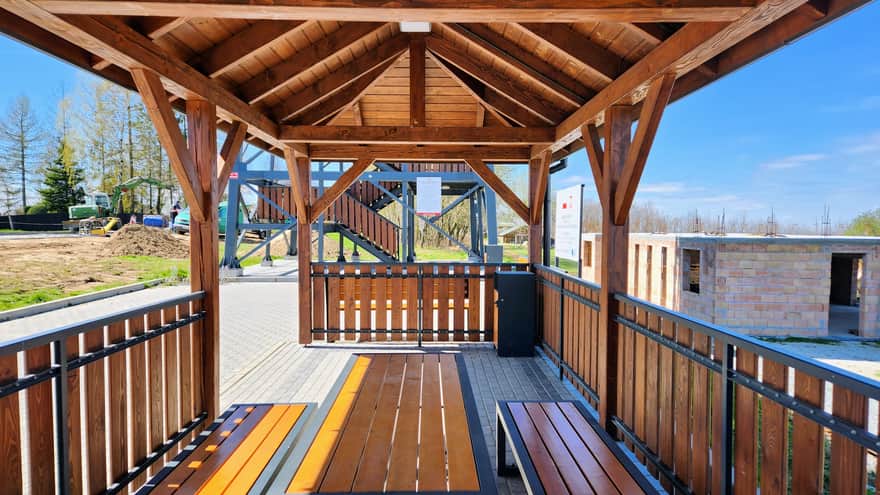 Covered shelter with table and benches