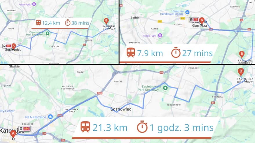Public Transport to Jacek Kuroń Park in Kazimierz Górniczy District, Sosnowiec