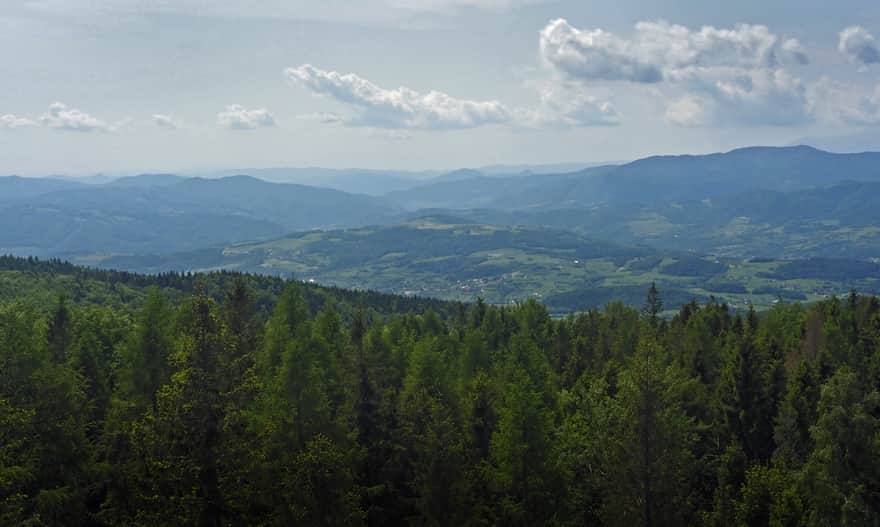 Modyń - view from the viewing tower towards Pieniny and Tatra mountains, photo by Michał Raś, Beskid guide