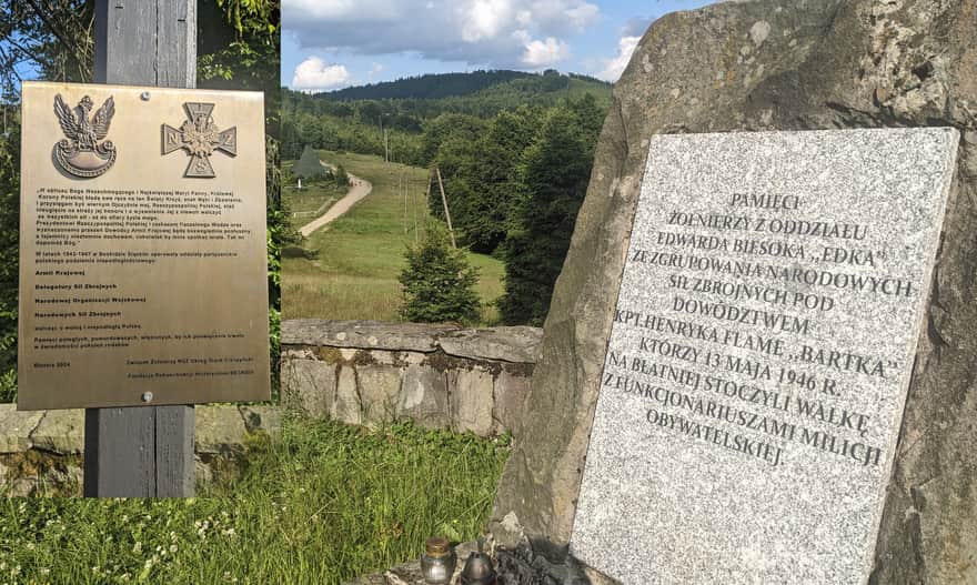 Nowe tablice na krzyżu (po lewej) i na pomniku na Wielkiej Cisowej