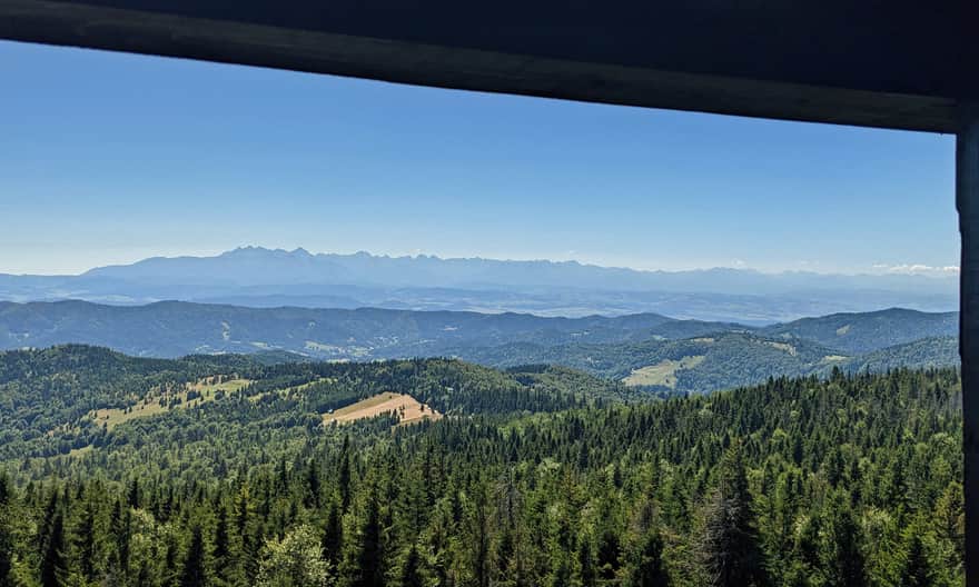 Gorc, 1228 m n.p.m. Widok z wieży na Tatry
