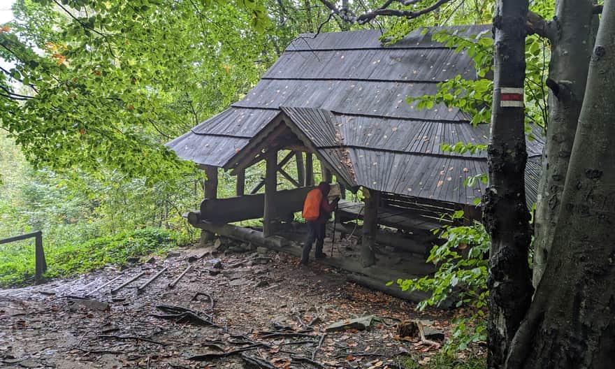 Czerwony szlak z Brzegów Górnych na Połoninę Caryńską - wiata w połowie trasy