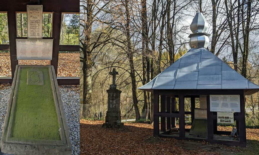 Cerkiew św. Mikołaja w Chmielu nad Sanem - replika dzwonnicy i płyta nagrobna z 1644 r.