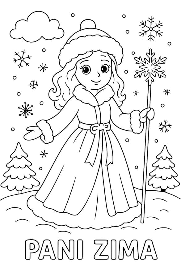 Pani Zima, Dzień Zimy - kolorowanka dla dzieci on-line i do wydruku
