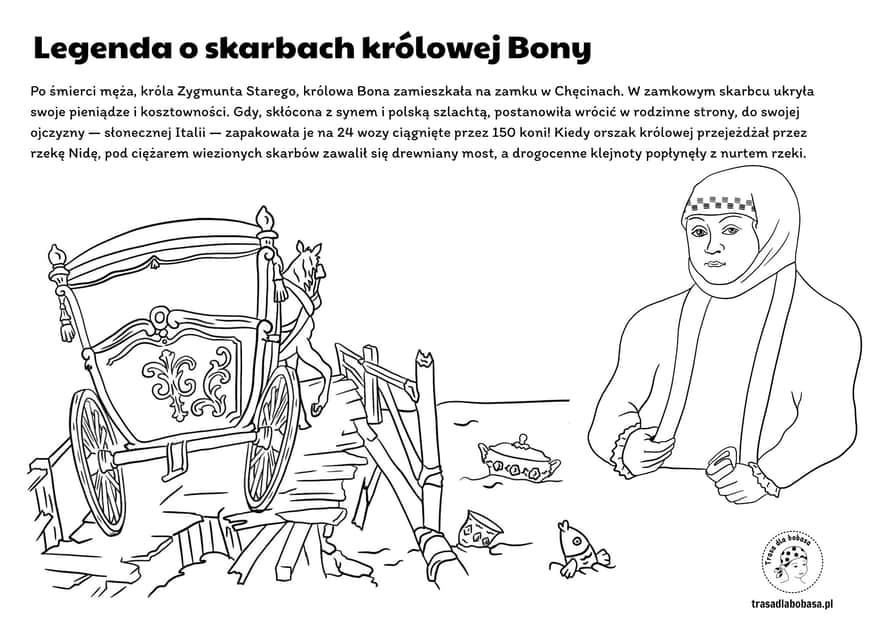 Skarby Królowej Bony - legenda i kolorowanka dla dzieci do wydruku