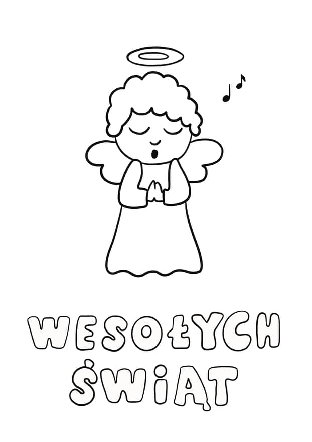 Aniołek - kartka świąteczna na Boże Narodzenie - kolorowanka do wydruku