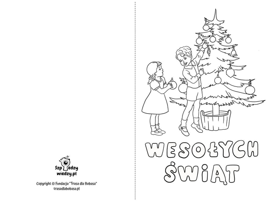 Kartka świąteczna Boże Narodzenie - szablon do wydruku kolorowania