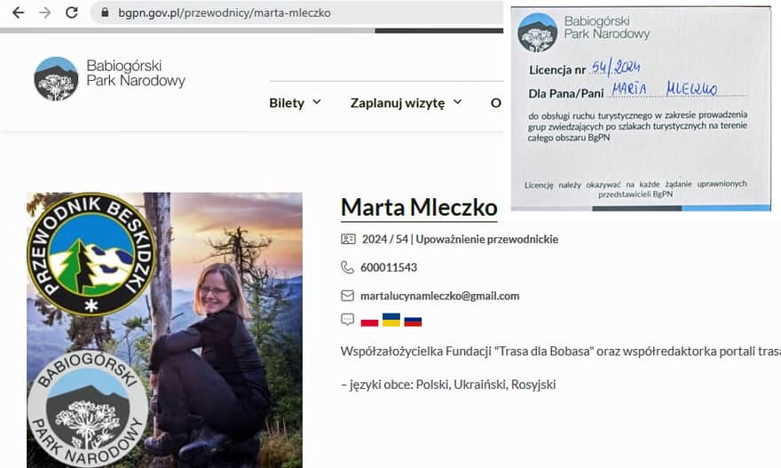 Licencjonowany przewodnik po Babiogórskim Parku Narodowym, https://bgpn.gov.pl/przewodnicy/marta-mleczko