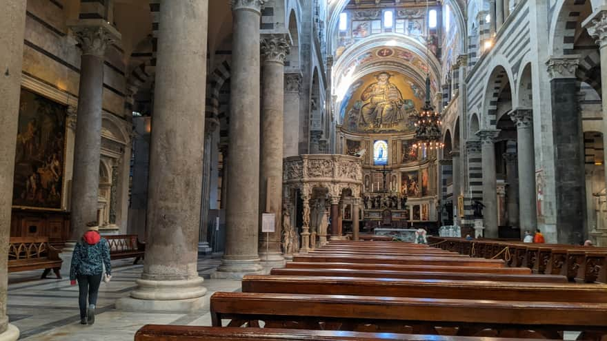 Interior of the cathedral and columns from a mosque in Palermo